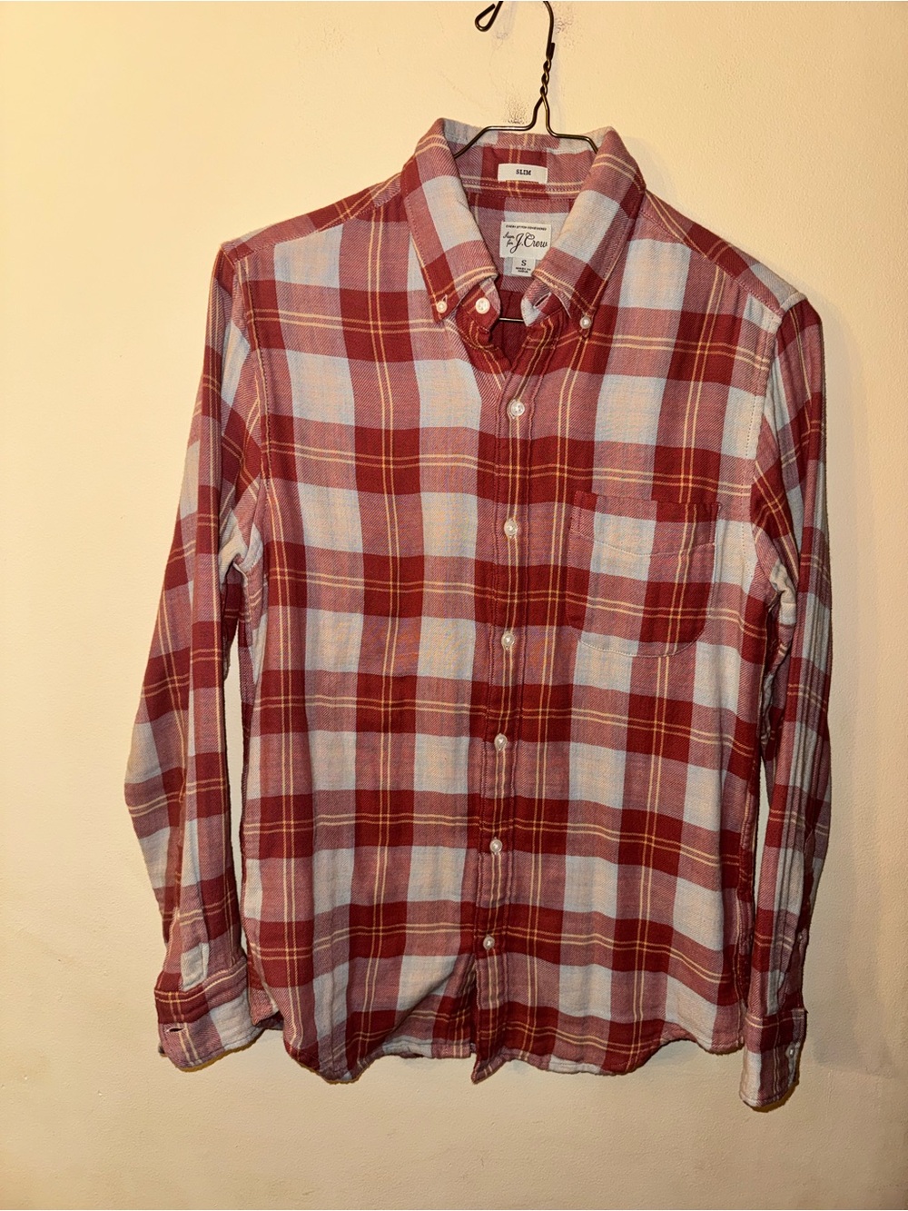 J Crew Men’s Double Gauze Plaid Shirt, Slim Small